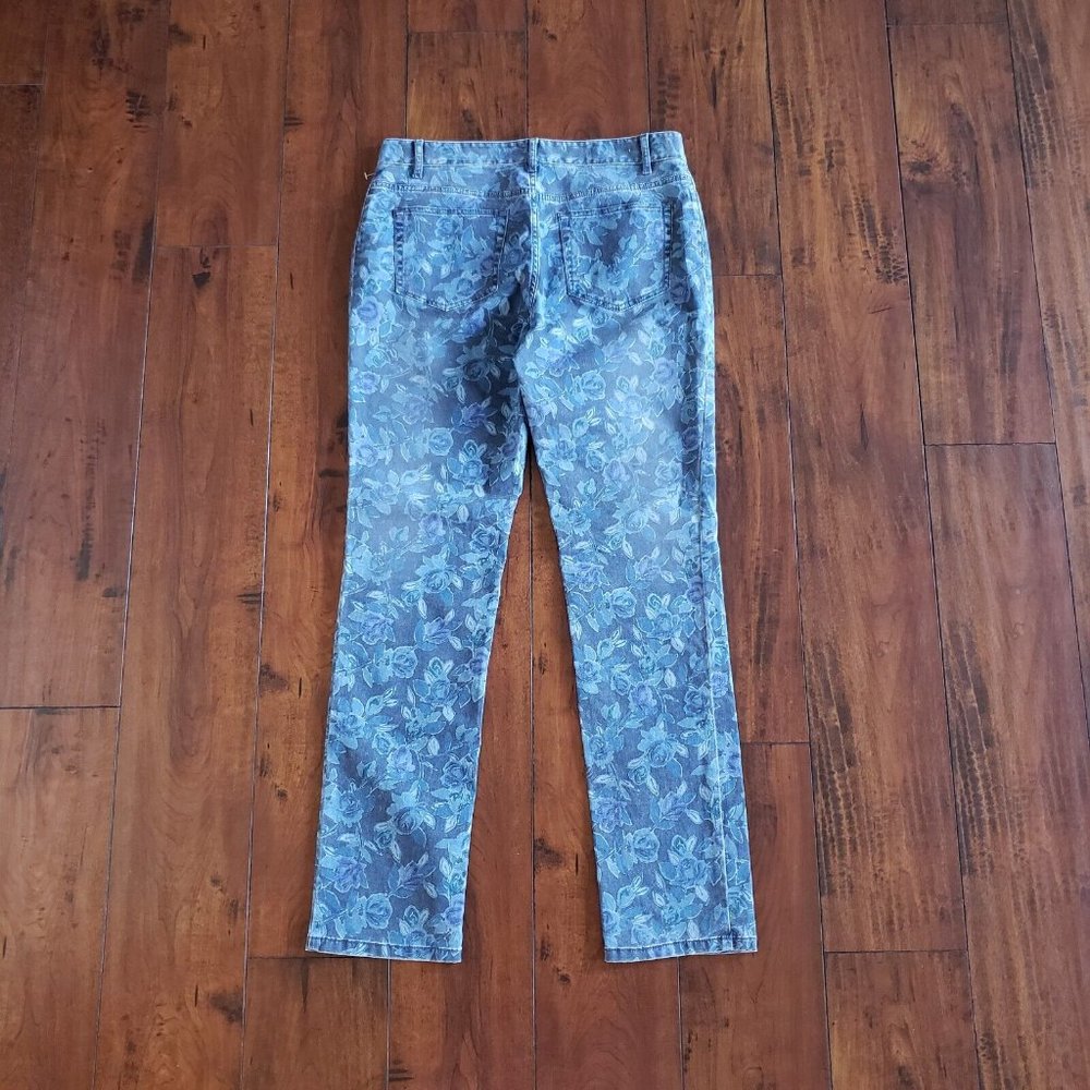 J Jill Jeans Women's Blue Floral Authentic Fit Slim Stretch Straight Leg Classic - Picture 4 of 7